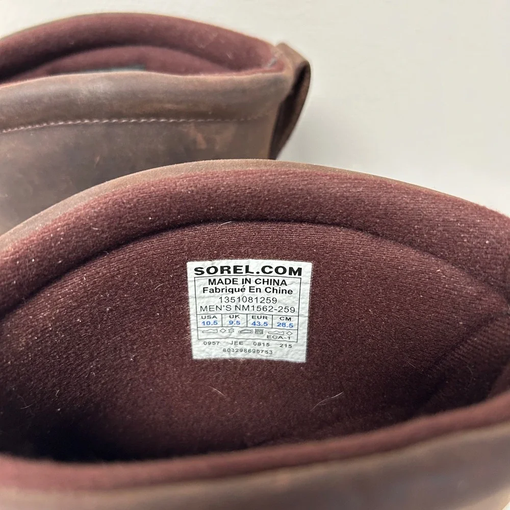 Sorel Cheyanne Premium Brown Winter Duck Toe Waterproof Boot Mens Size 10.5